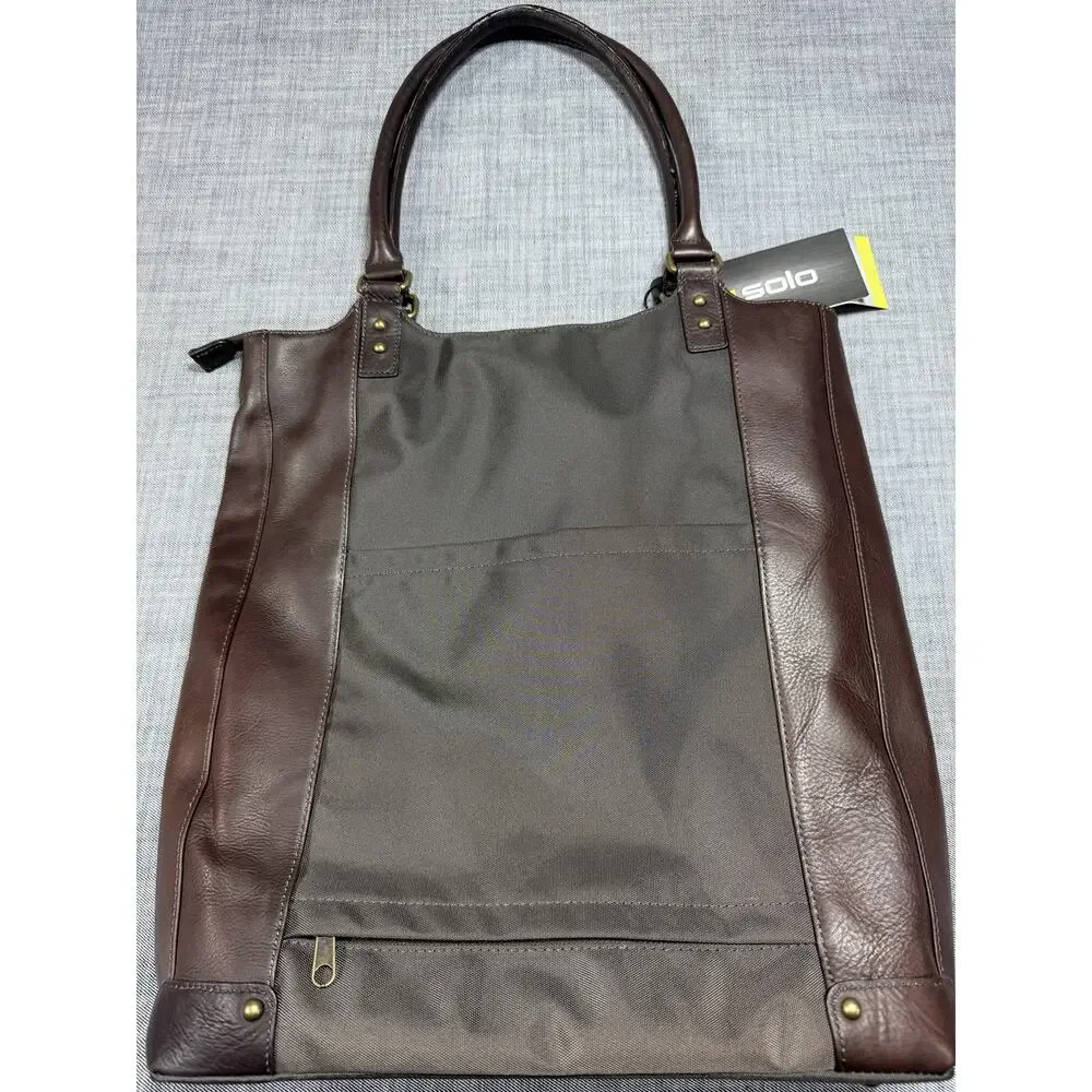 NWT Solo New York Executive Bucket Tote Brown Full Grain Leather Laptop Bag